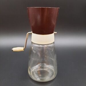 Vintage Androck Nut Meat Chopper The Homemaker Brown Glass Jar Hand Crank USA